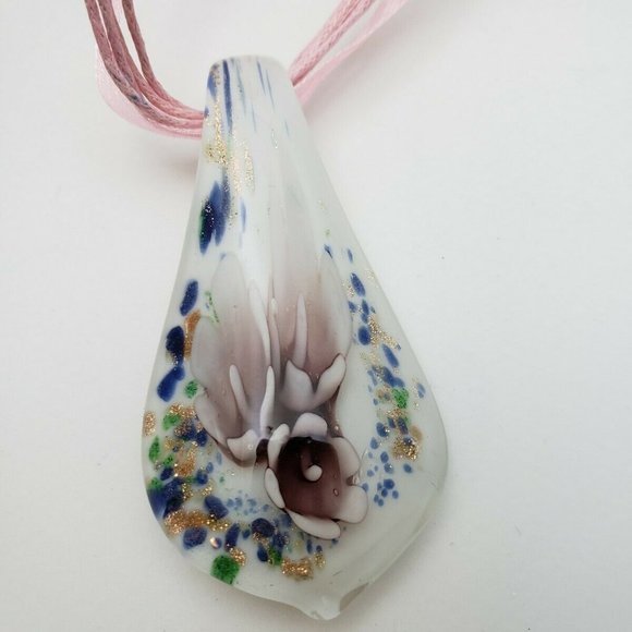 3 Pendants Art Glass Floral Purple & Green & Pink - Picture 5 of 8